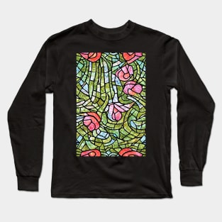 Pastel Tiffany Lamp Stained Glass Mosaic Pattern Long Sleeve T-Shirt